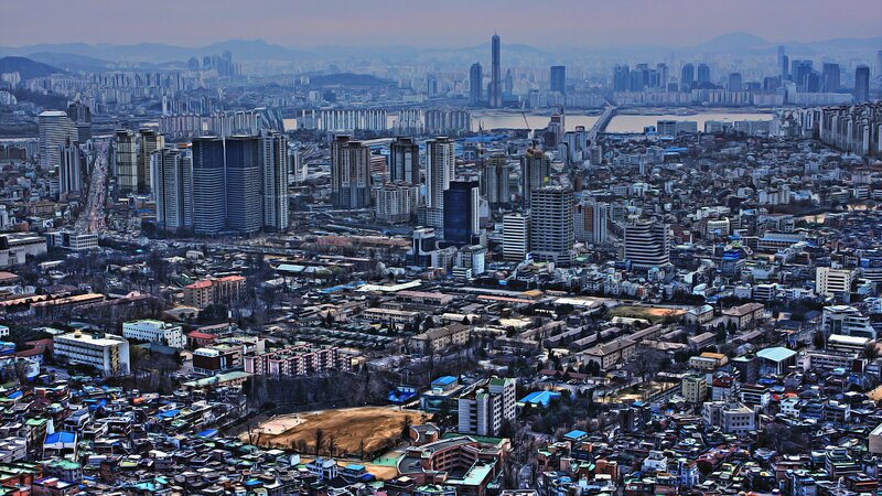 Aerial View of Seoul City — Blue, Dramatic, Sunset