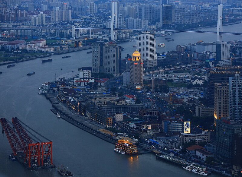 Aerial view of Shanghai at dusk