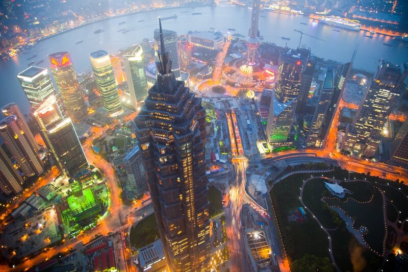 Aerial view of Shanghai at night