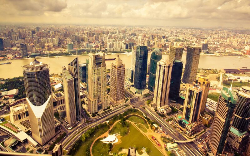 aerial view of shanghai skyline