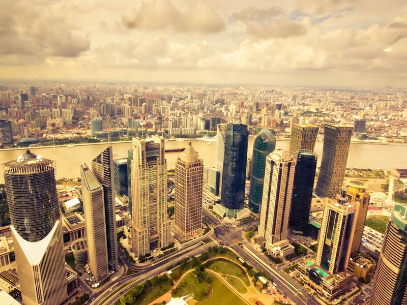 aerial view of shanghai skyline