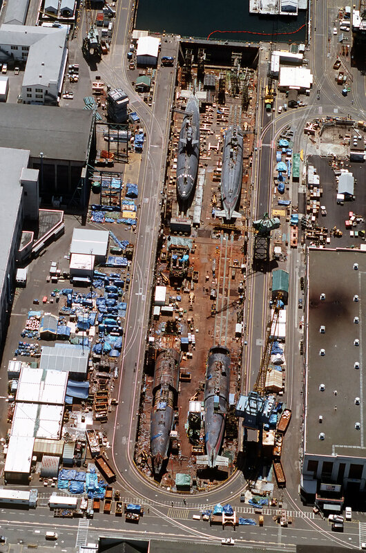 Aerial view of shipyard