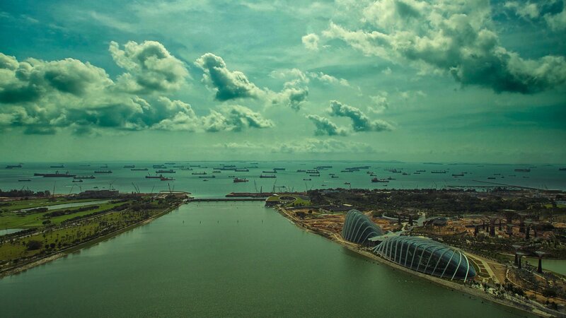 Aerial view of Singapore harbor