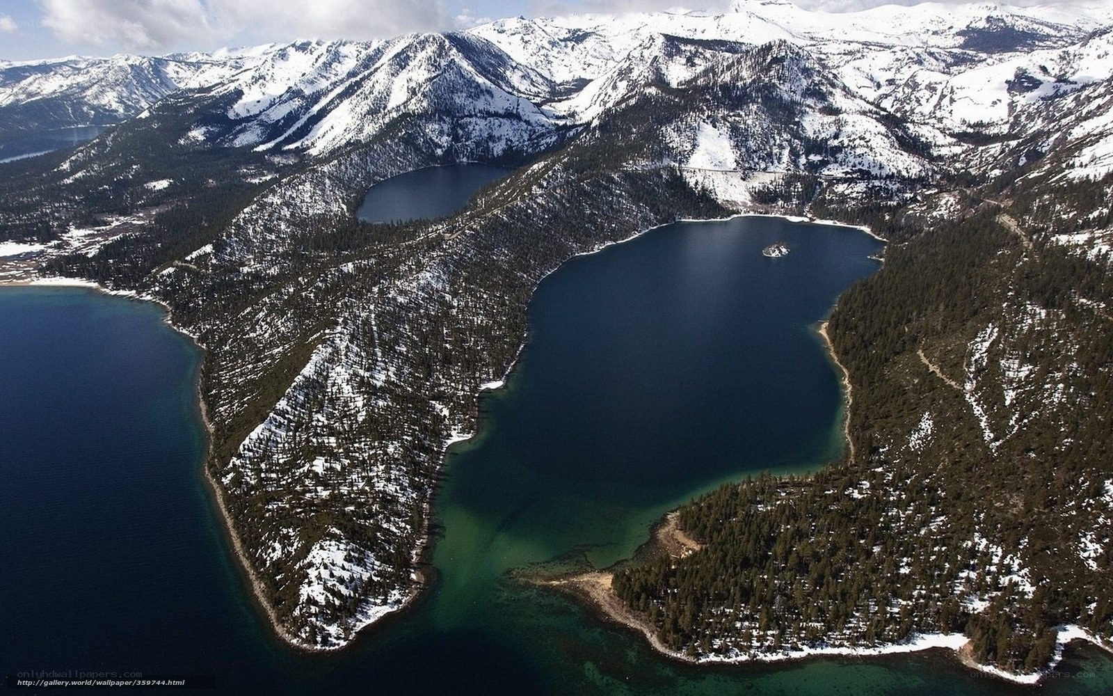 Aerial view of snow-covered lakes