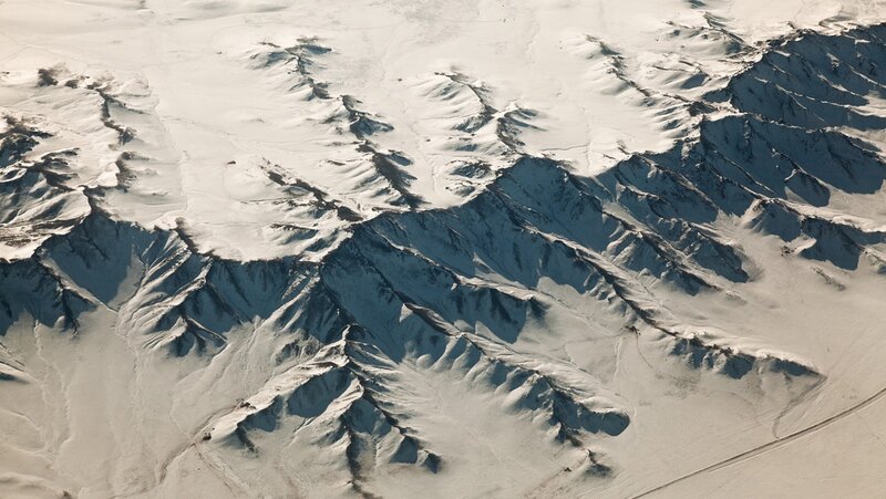 Aerial view of snow-covered mountains