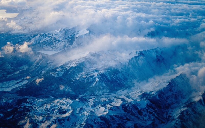 Aerial view of snow-covered mountains