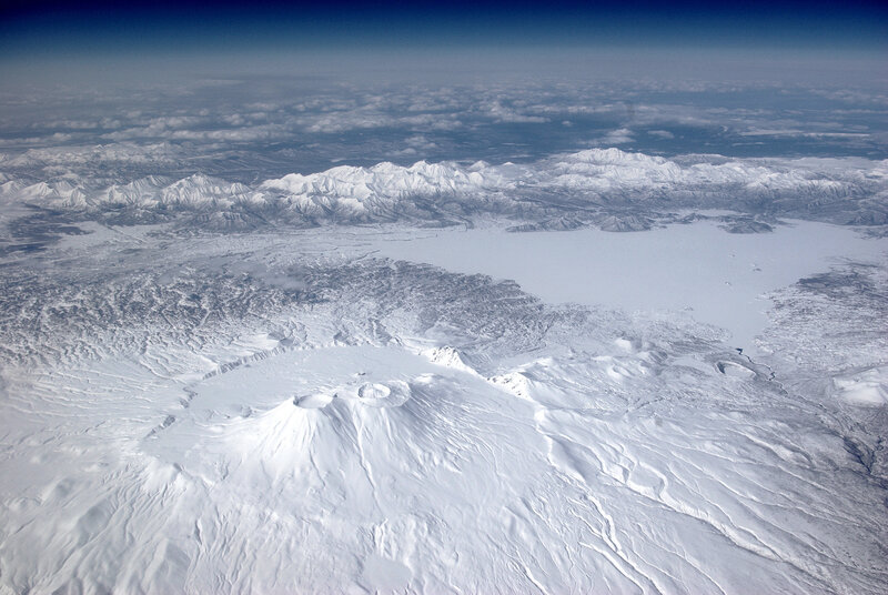 Aerial view of snow-covered mountains