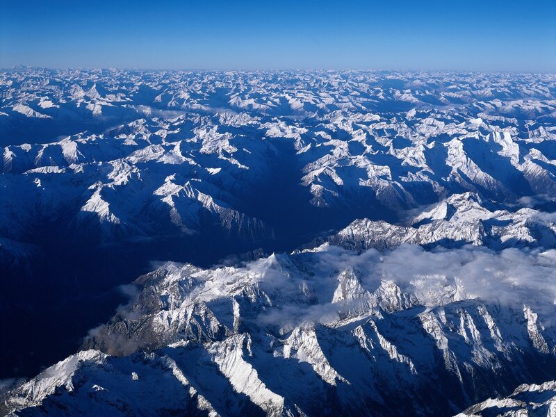 Aerial view of snow-covered mountains