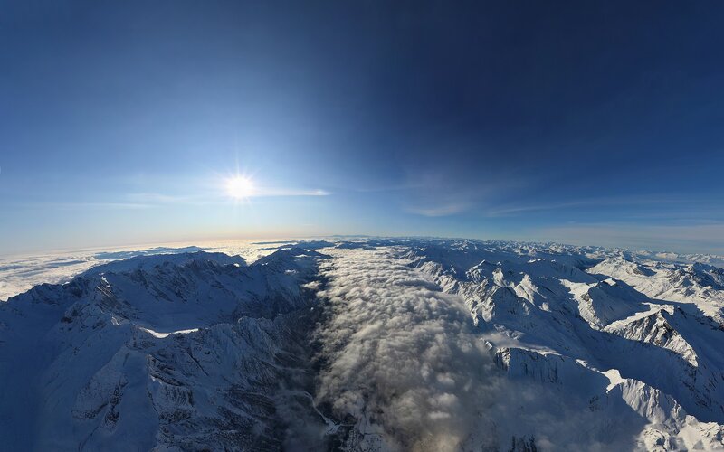 Aerial view of snow-covered mountains