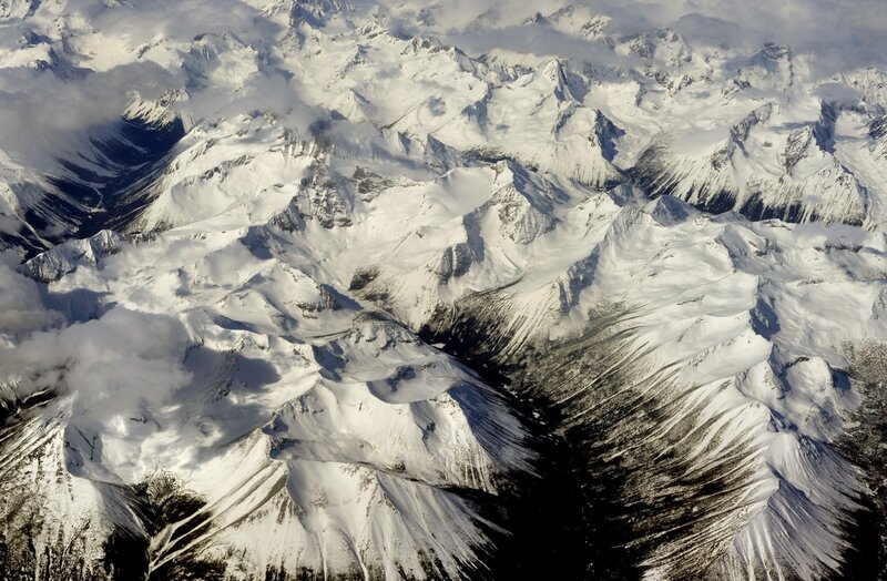 Aerial view of snow-covered mountains