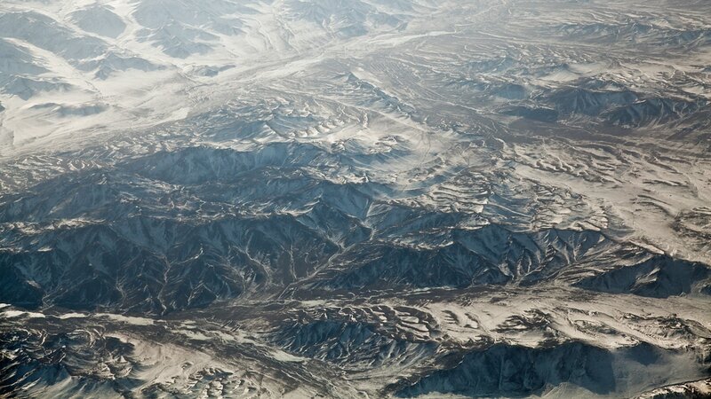 Aerial view of snow-covered mountains