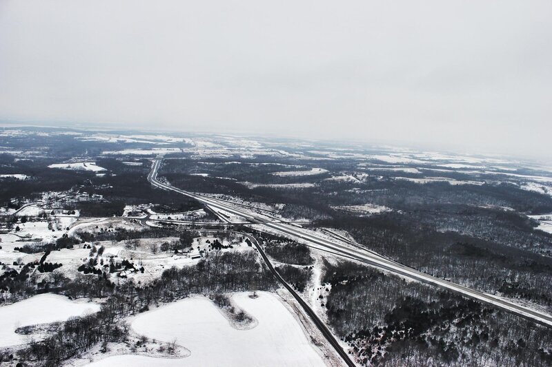 Aerial view of snowy highway
