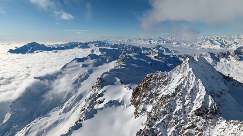 Aerial view of snowy mountains