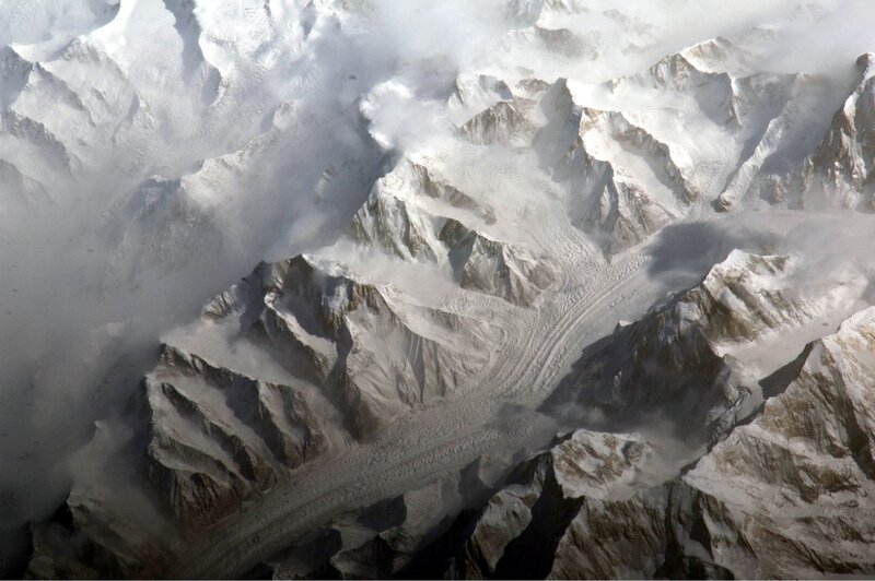 Aerial view of snowy mountains