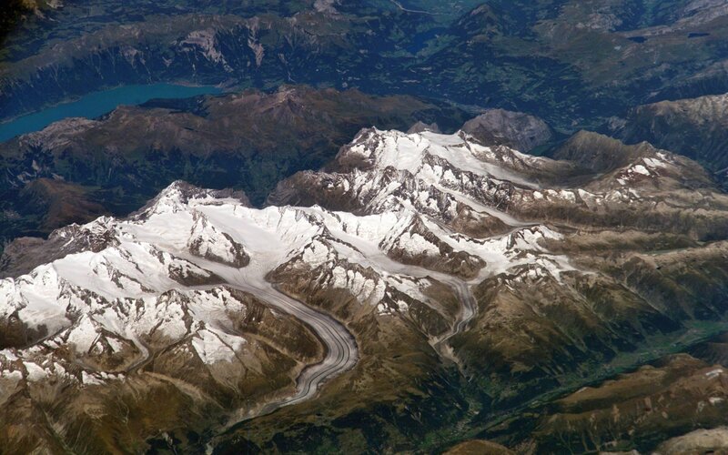 Aerial view of snowy mountains