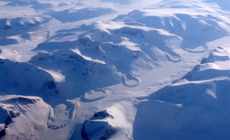 Aerial view of snowy mountains