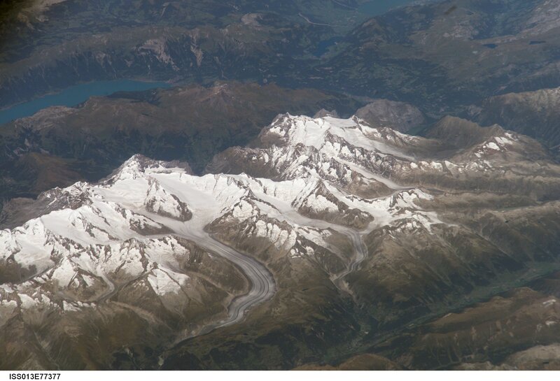 Aerial view of snowy mountains