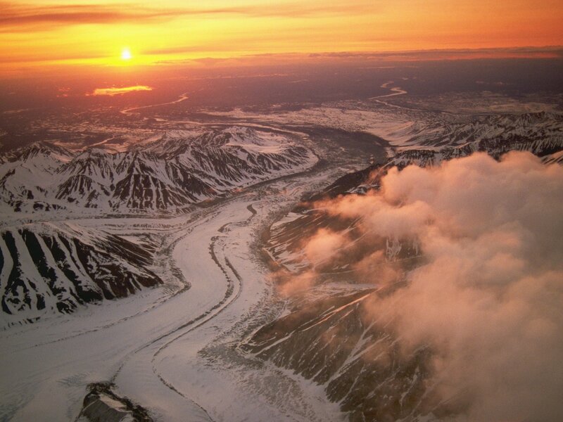 Aerial view of snowy mountains