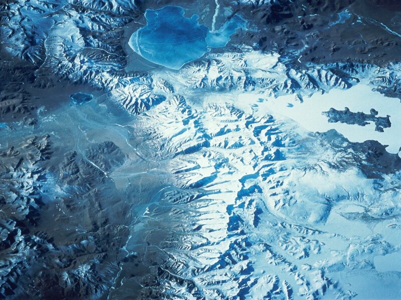 Aerial view of snowy mountains