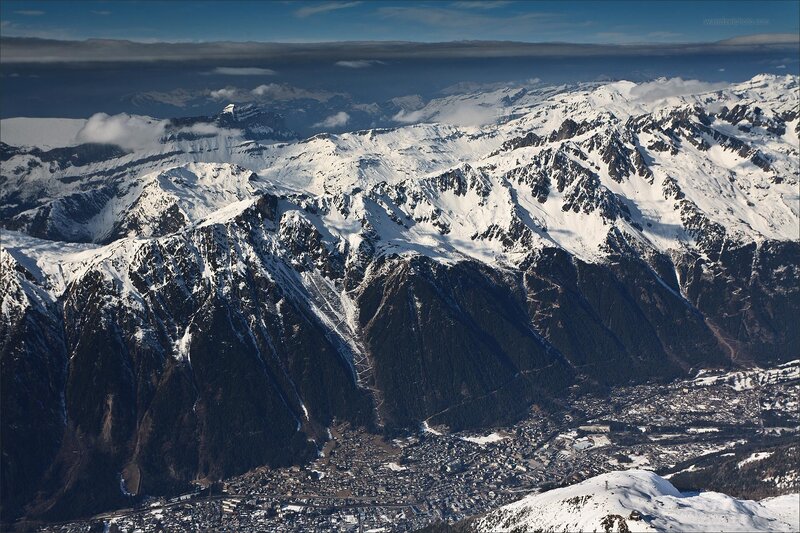 Aerial view of snowy mountains