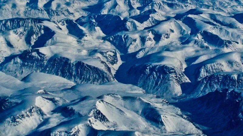 aerial view of snowy mountains