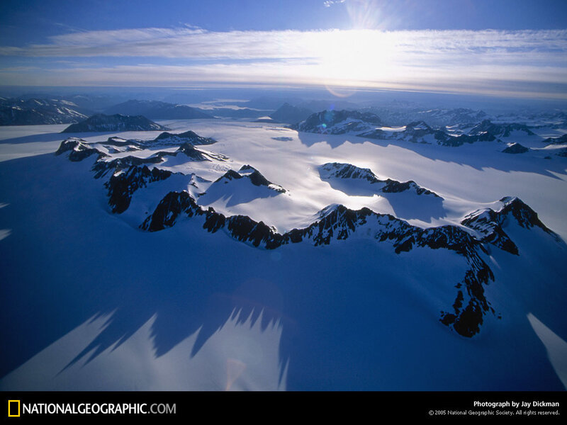 Aerial view of snowy mountains