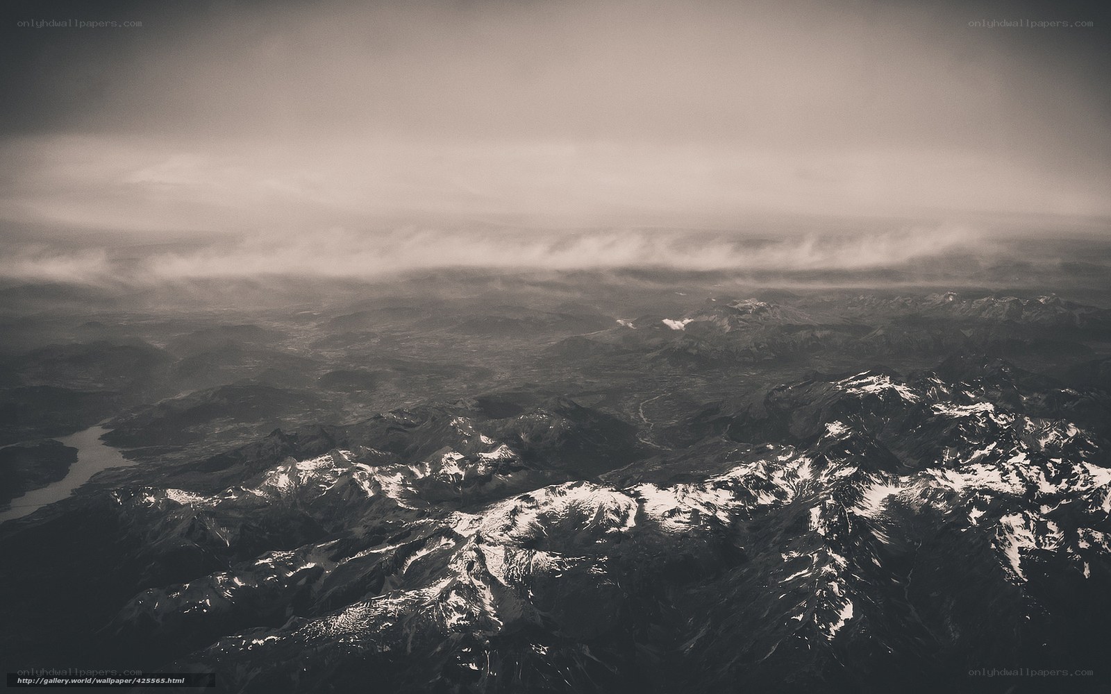 Aerial view of snowy mountains
