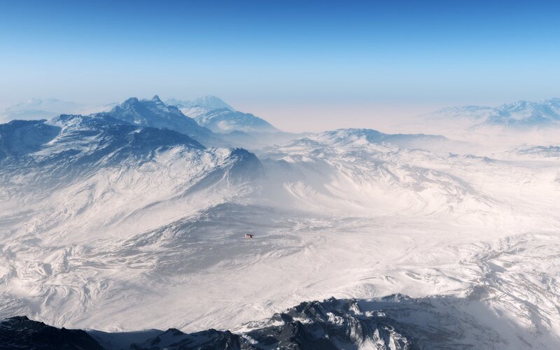 Aerial view of snowy mountains
