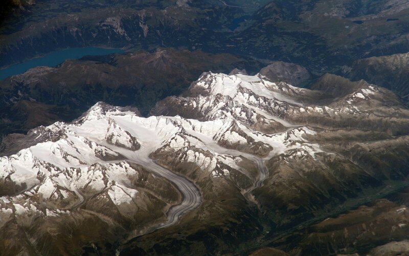 Aerial view of snowy mountains