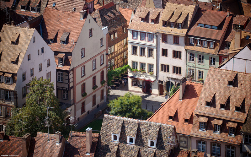Aerial view of Strasbourg rooftops