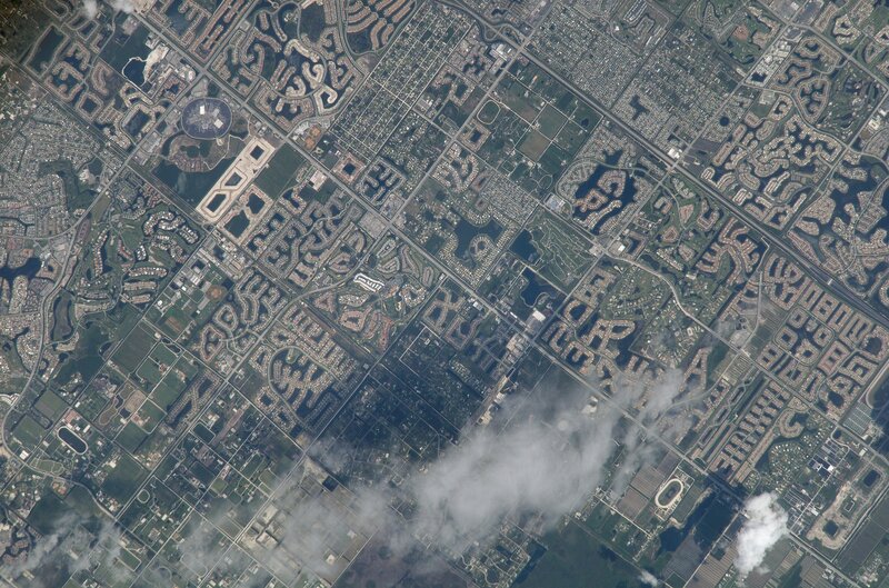 Aerial view of suburban area