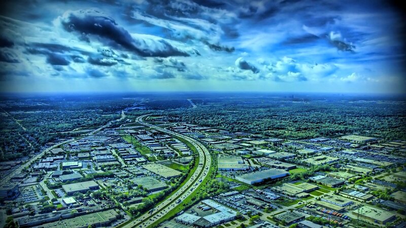 Aerial view of suburban area