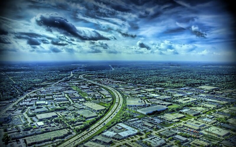 Aerial view of suburban area