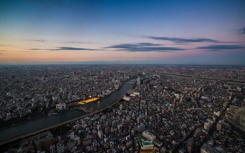 Aerial view of Tokyo at dusk