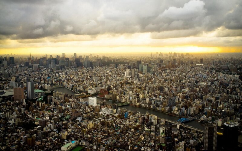 Aerial view of Tokyo at sunset