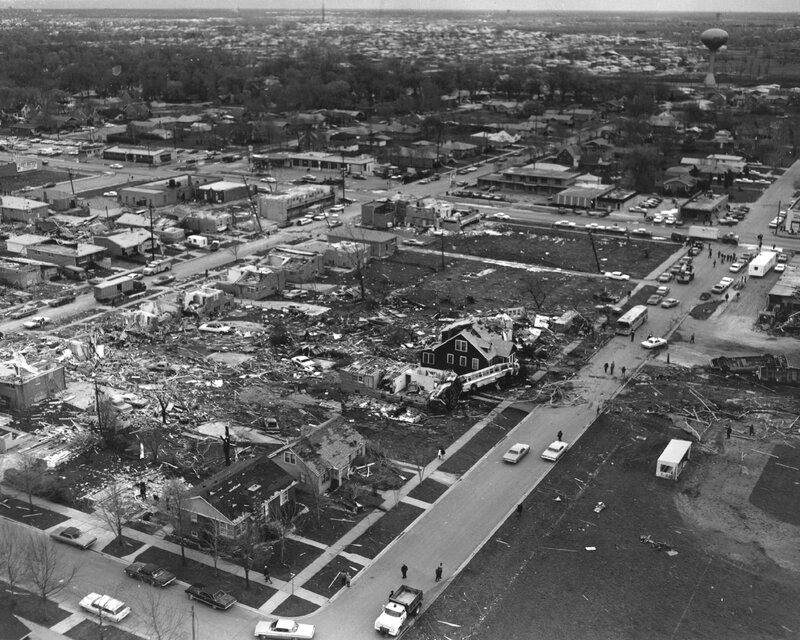 Aerial view of tornado aftermath