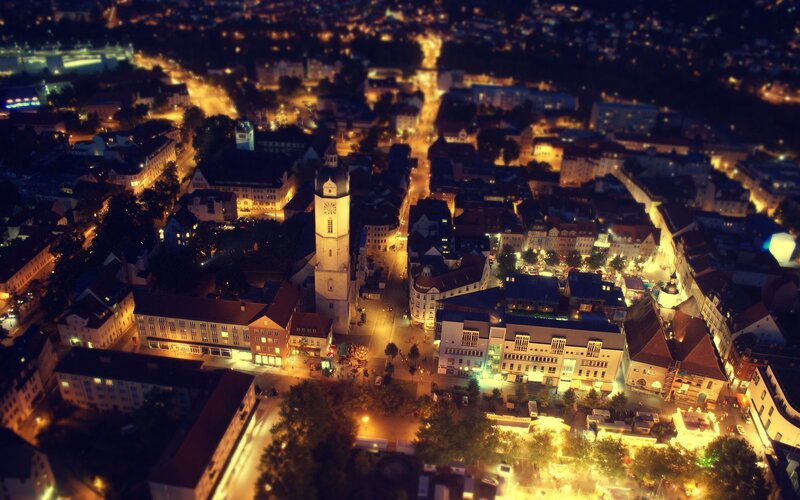 Aerial View of Town at Night