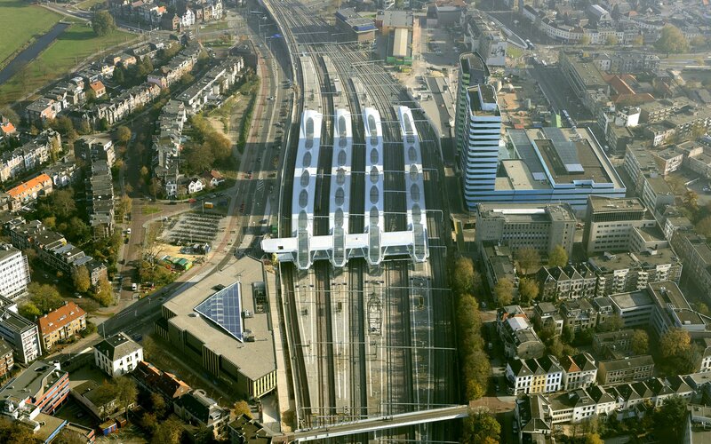 Aerial View of Train Station — Gray