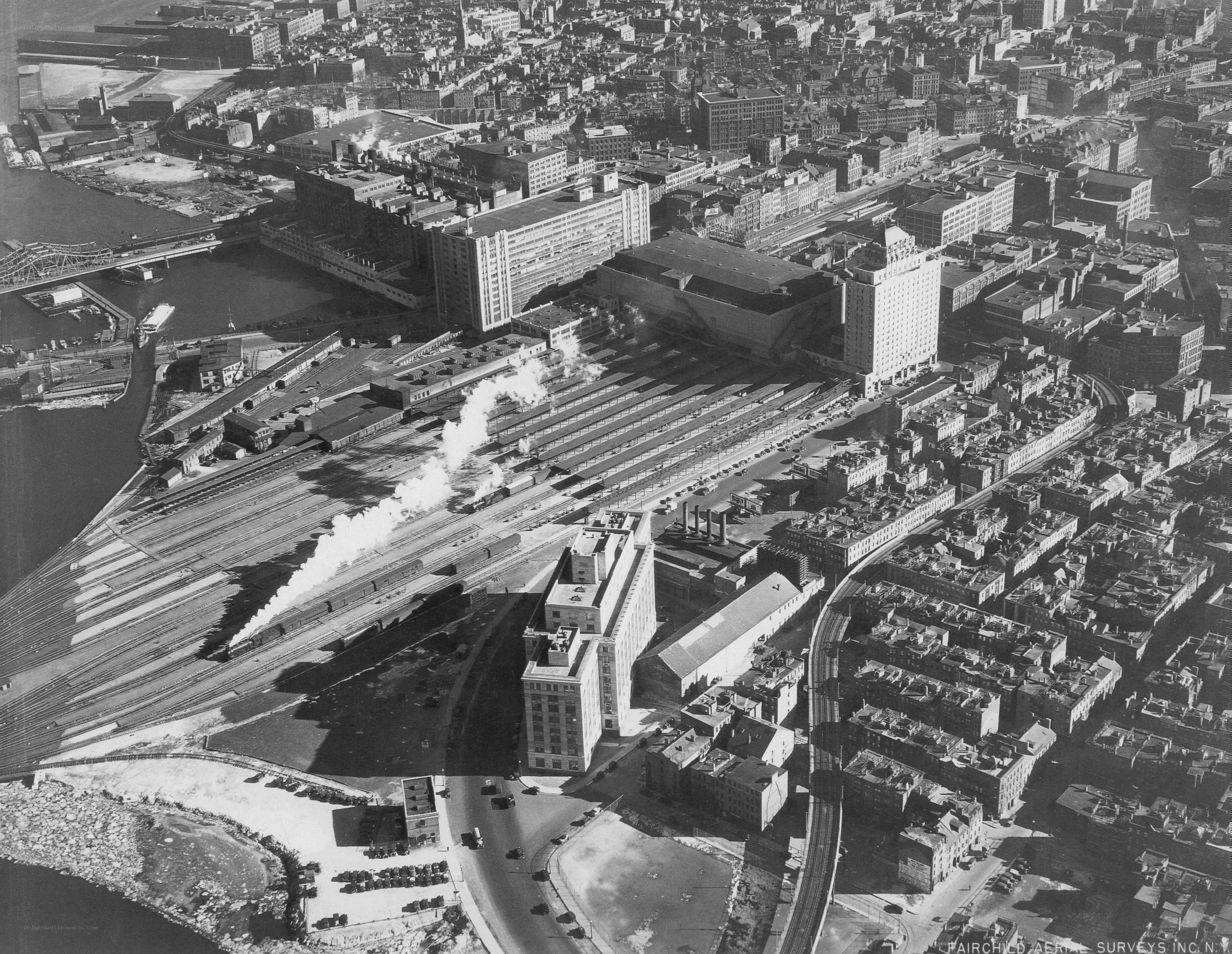 Aerial view of train station