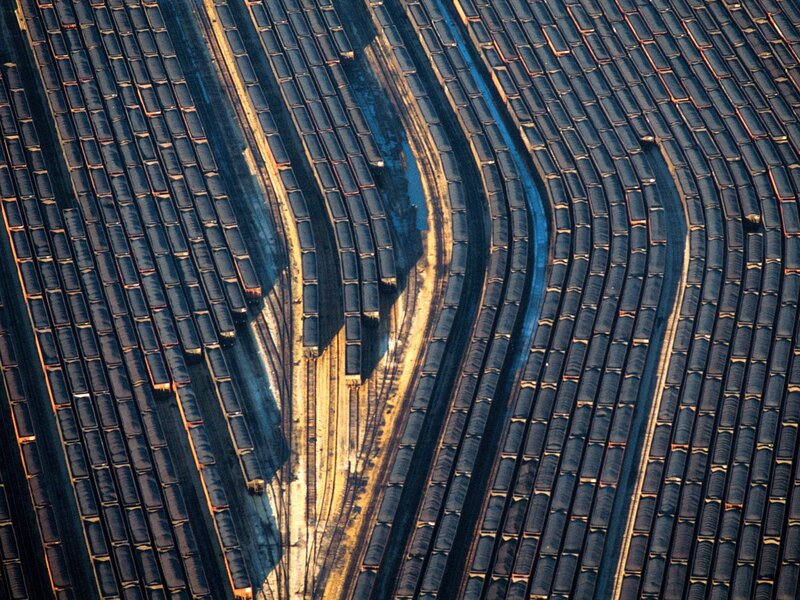 Aerial view of train yard