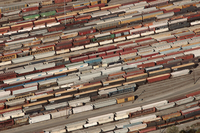 Aerial view of train yard
