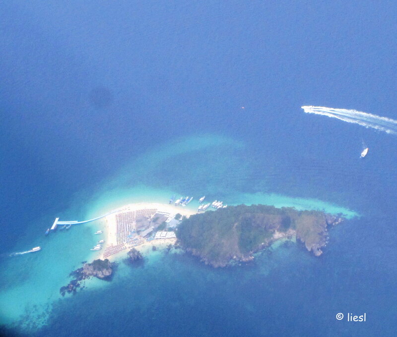 Aerial View of Tropical Island — Blue, Serene, Afternoon, Photograph, Beach, Boats
