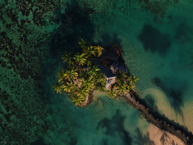 Aerial View of Tropical Island — Green, Serene, Afternoon, Photograph, Palm Trees