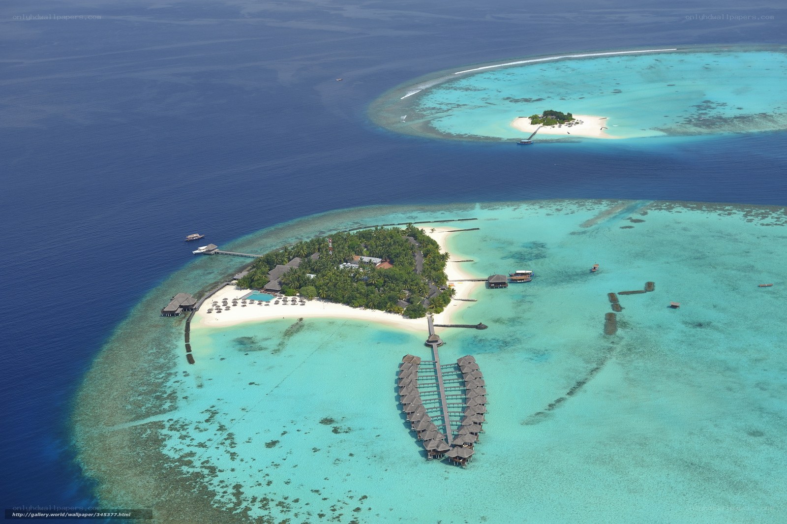 Aerial view of tropical island resort