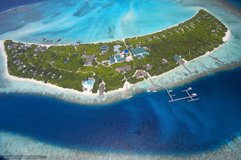 Aerial view of tropical island resort