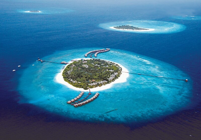 Aerial view of tropical island resort