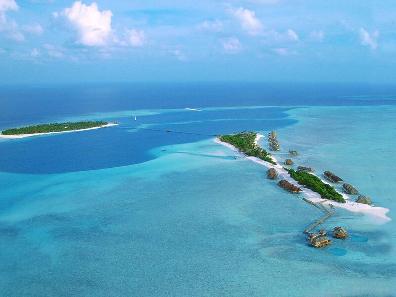Aerial view of tropical island resort
