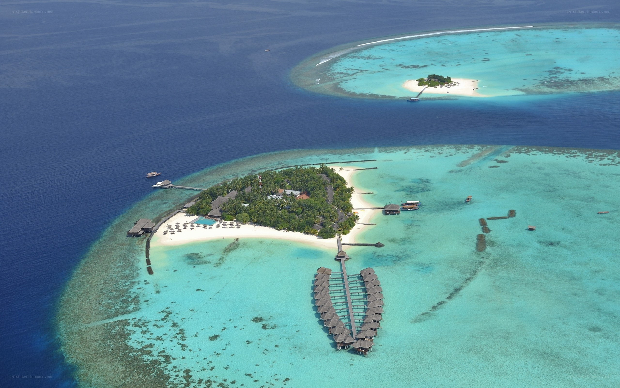 Aerial view of tropical island resort