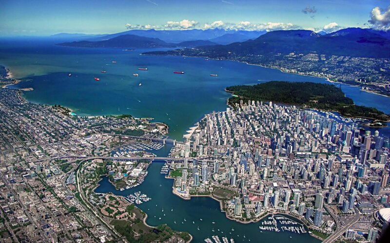 Aerial View of Vancouver — Blue, Serene, Afternoon, Photograph, Cityscape