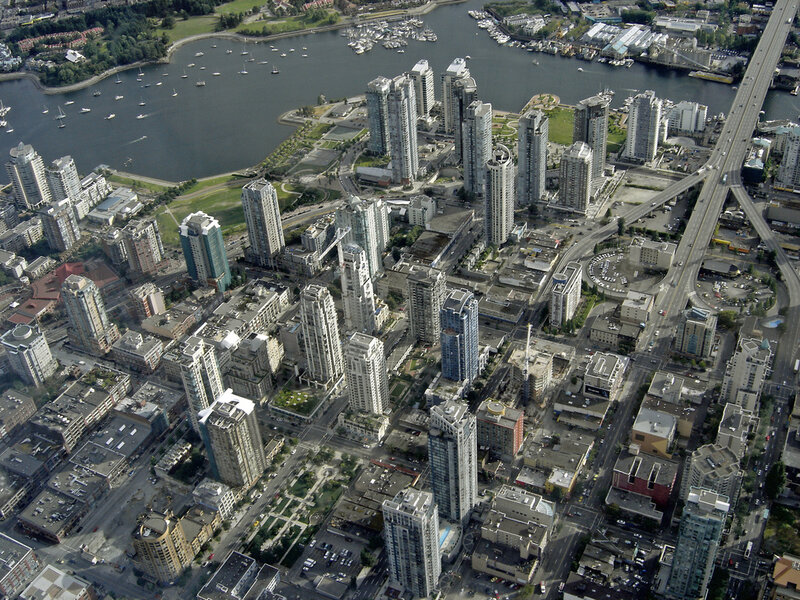 Aerial view of Vancouver cityscape